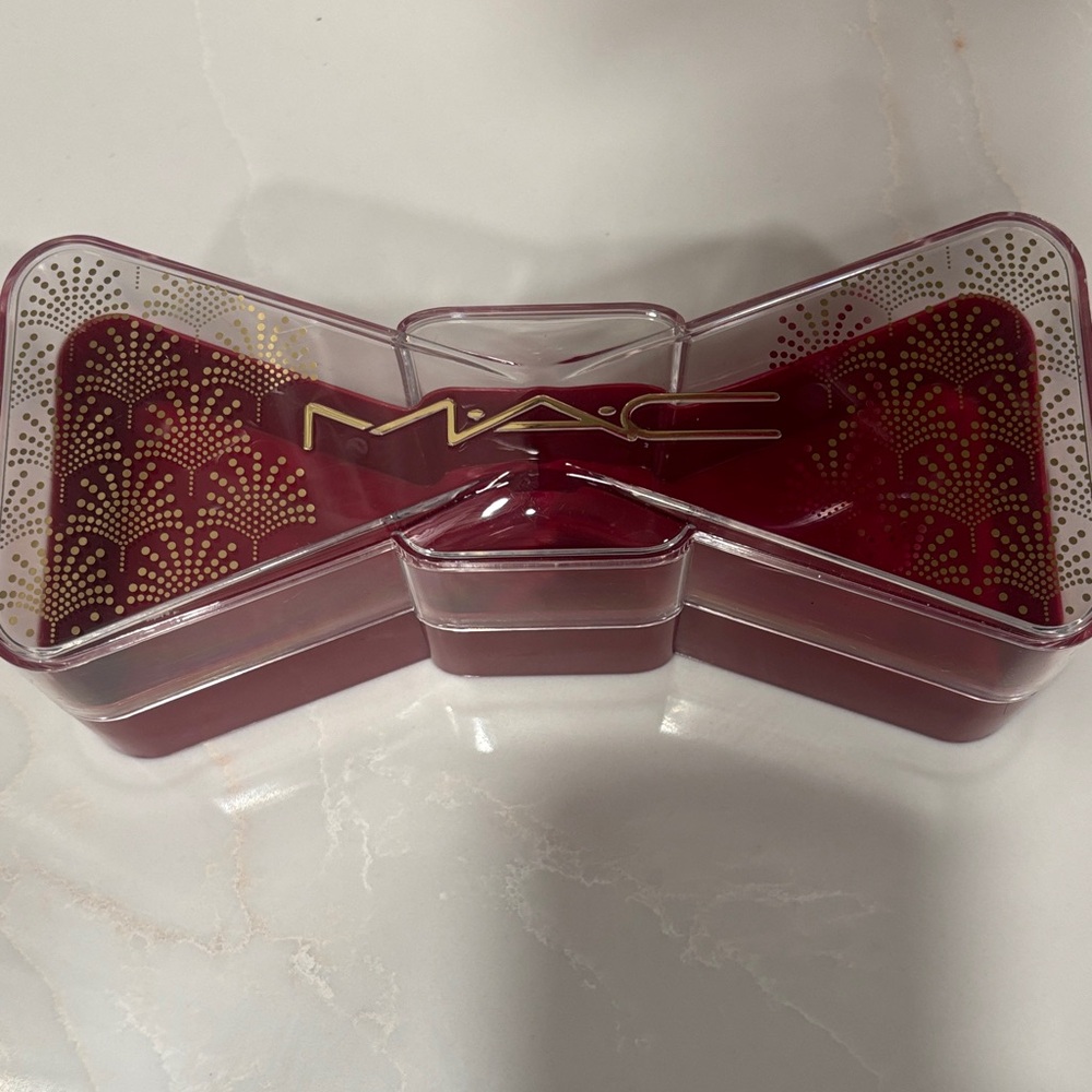MAC Cosmetics Red and Gold Bow Plastic Case\Holder